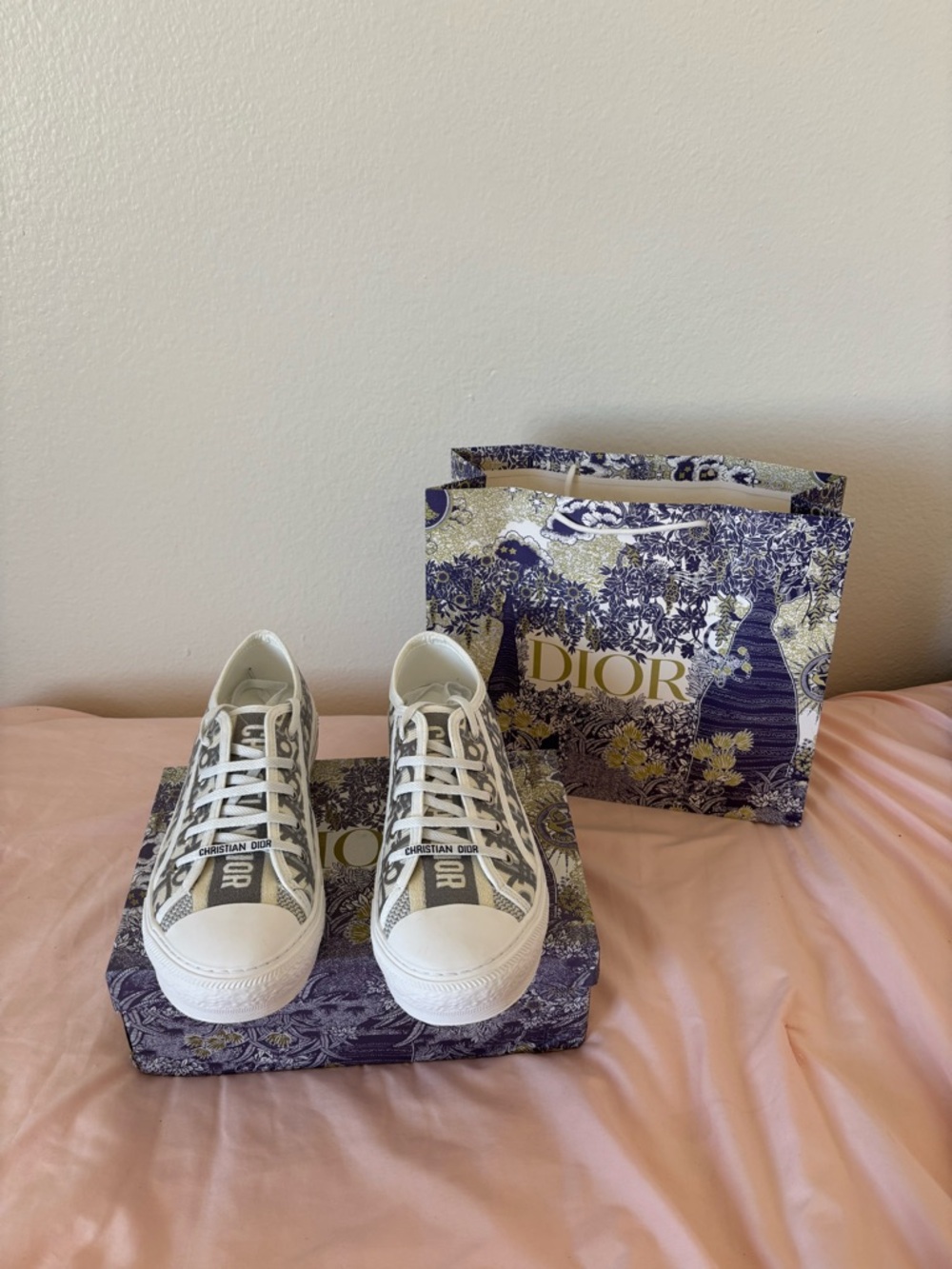 Dior White and Gray Embroidered Sneakers